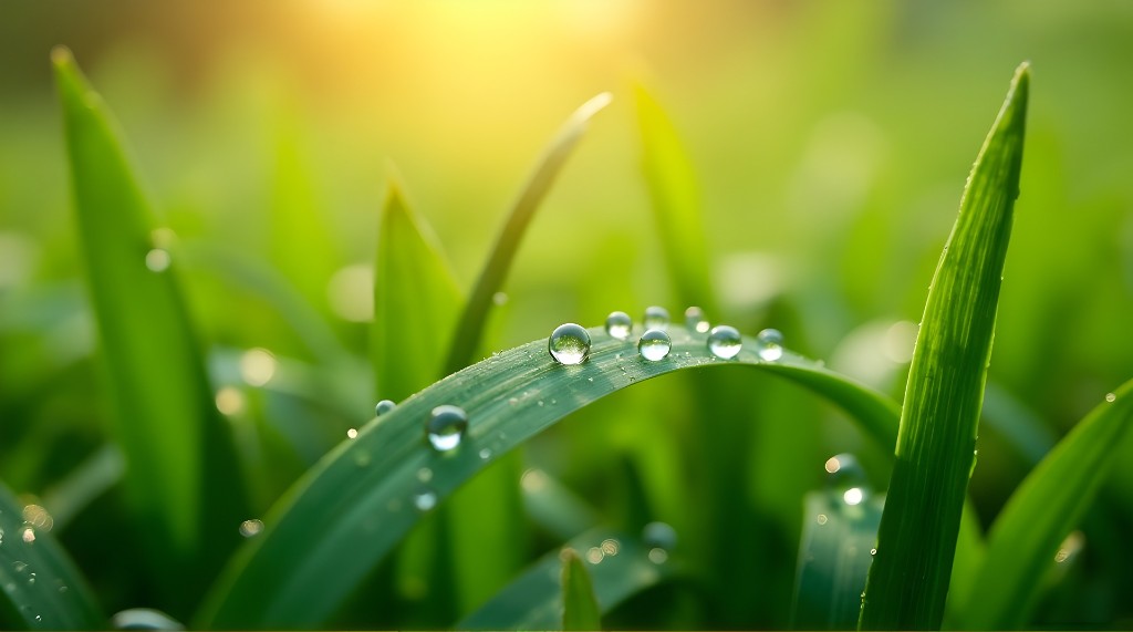 Dew on grass blades in morning light — Prayers for Daily Struggles from Prayer Power Ministries
