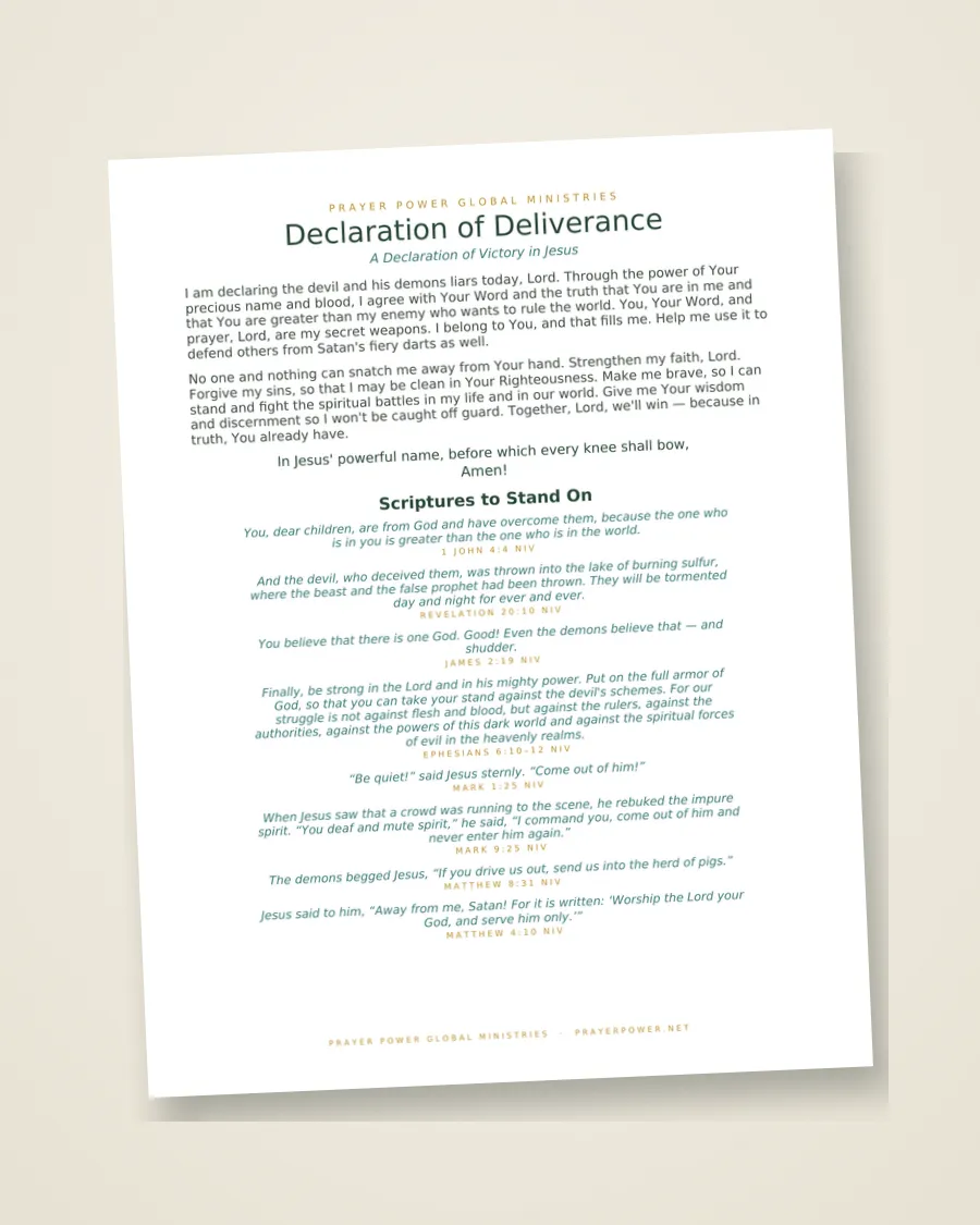 The printed Declaration of Deliverance resting on linen