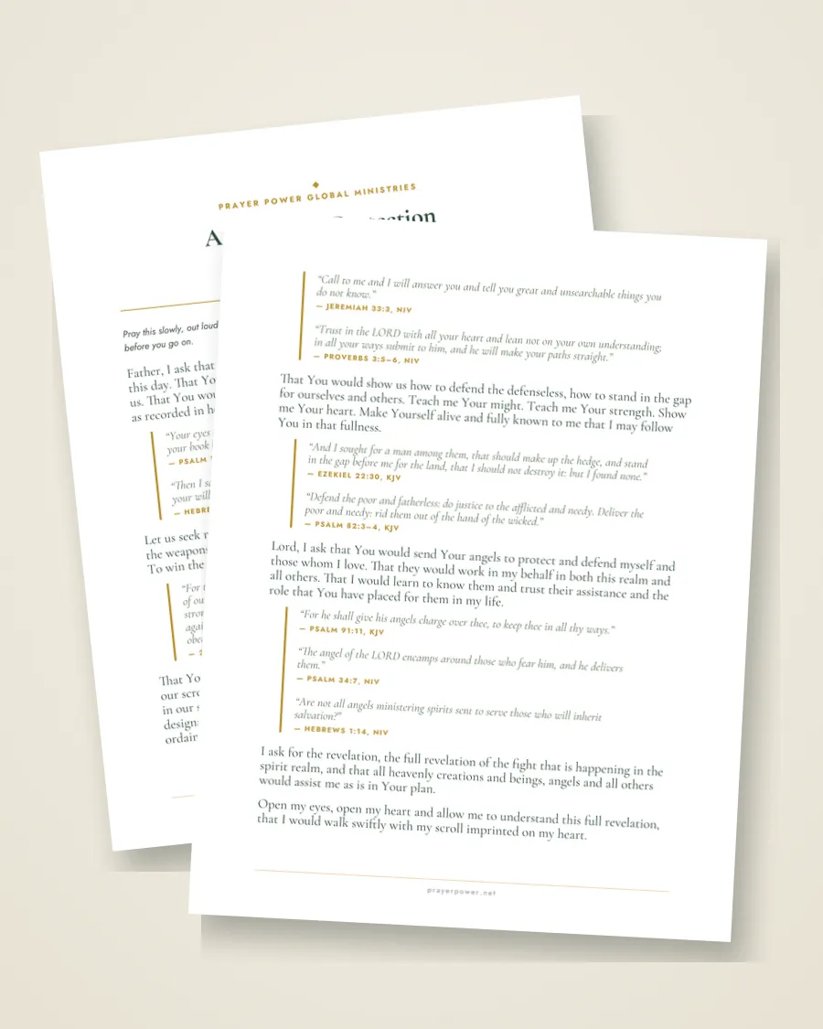 Sheila Renae’s printed prayer for protection resting on linen